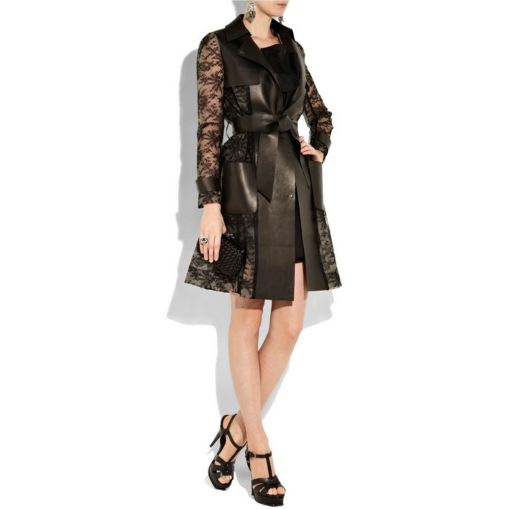 Valentino Leather and Lace Trench Coat, Small - Picture 2 of 5